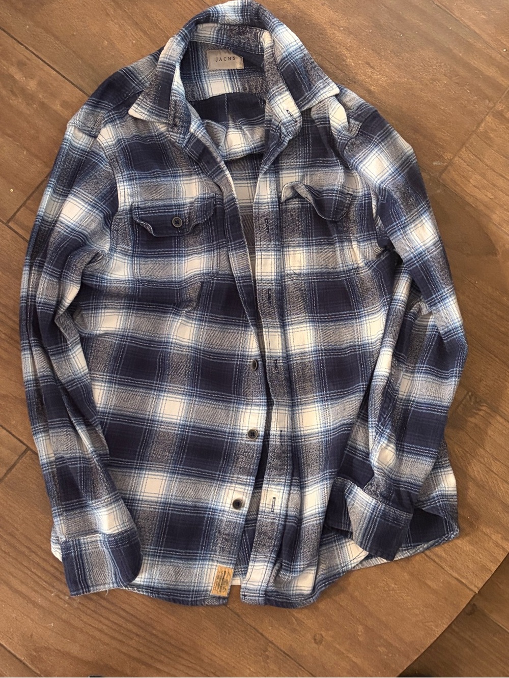 Jachs Blue and White Plaid Button-Down Shirt